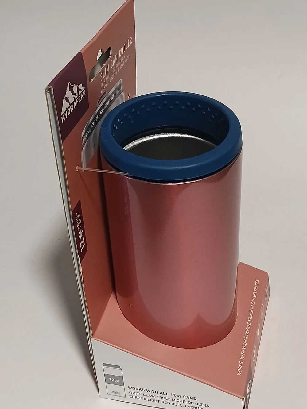 Hydrapeak Slim Can Cooler - Rose Pink with Blue Lid Brand New ..